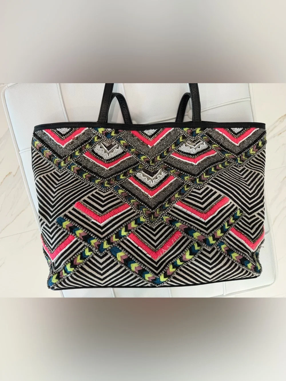 Rebecca Minkoff Wonder Tote Embellished Boho/Tribal, Canvas,Leather Trim/Handles